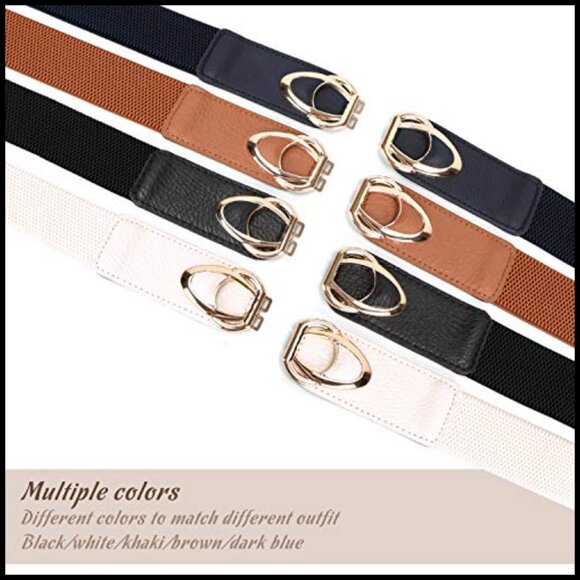 Thin Elastic Belts Vintage Fashion Waistband Stretch Skinny Gold Buckle 4 Pack main image 4
